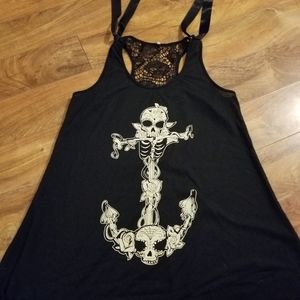 Black skull anchor lace back tank top size XL